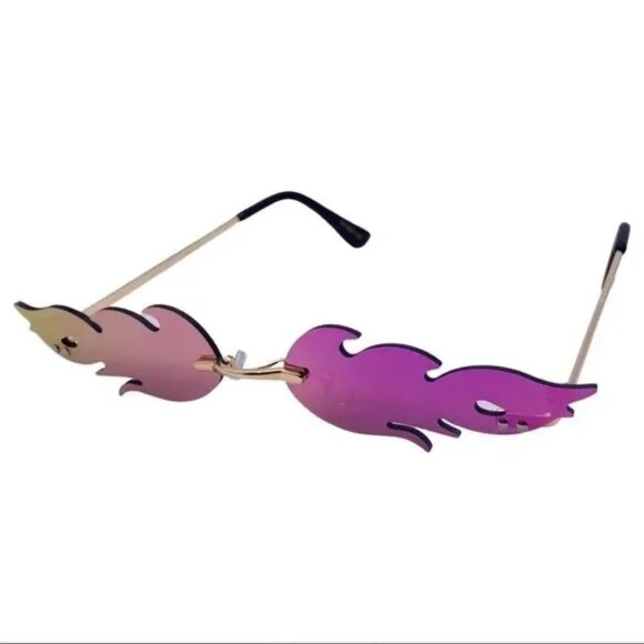6076 | Purple Mirror Flame Rimless Sunglasses - Picture 2 of 5